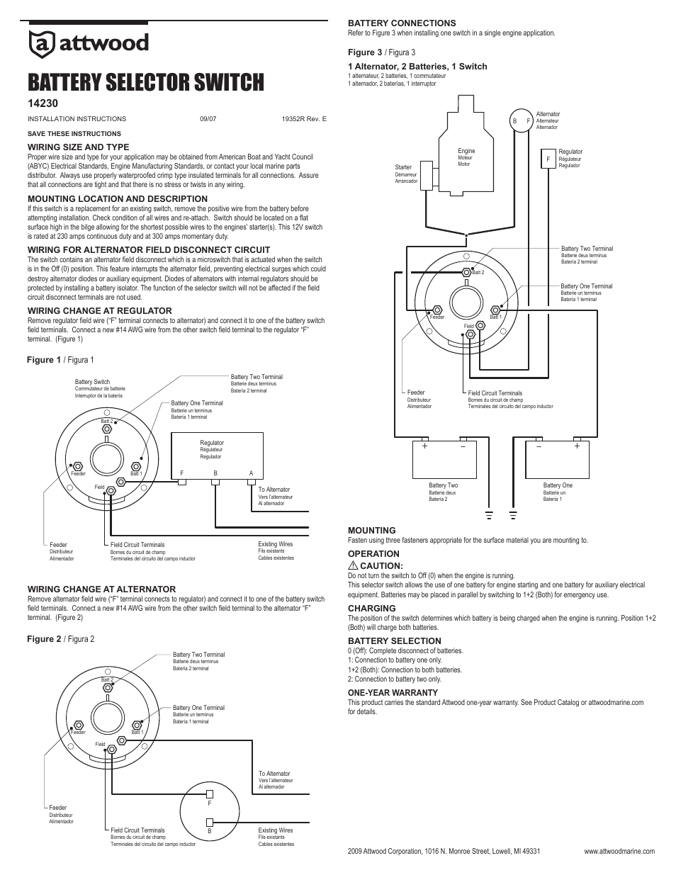 Attwood 4-Way Battery Selector Switch User Manual | 2 pages