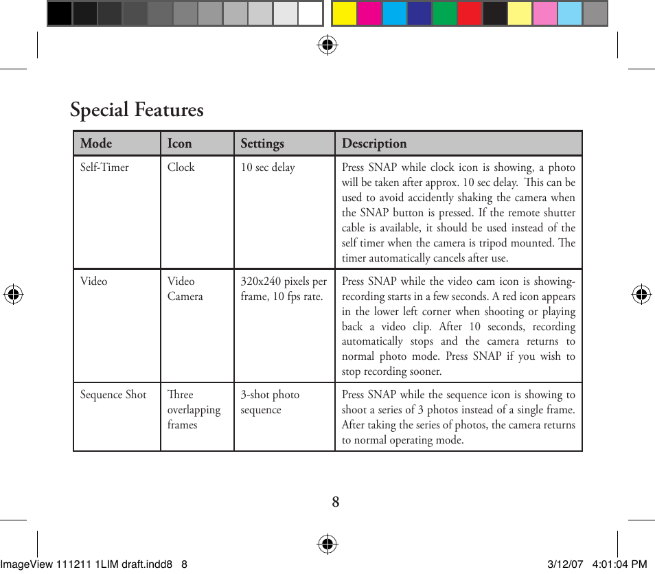 Special features | Bushnell ImageView 11-1211 User Manual | Page 8 / 20