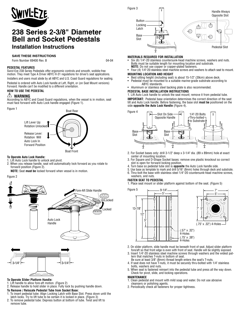 Attwood 238 Series Seat Mounts User Manual | 1 page