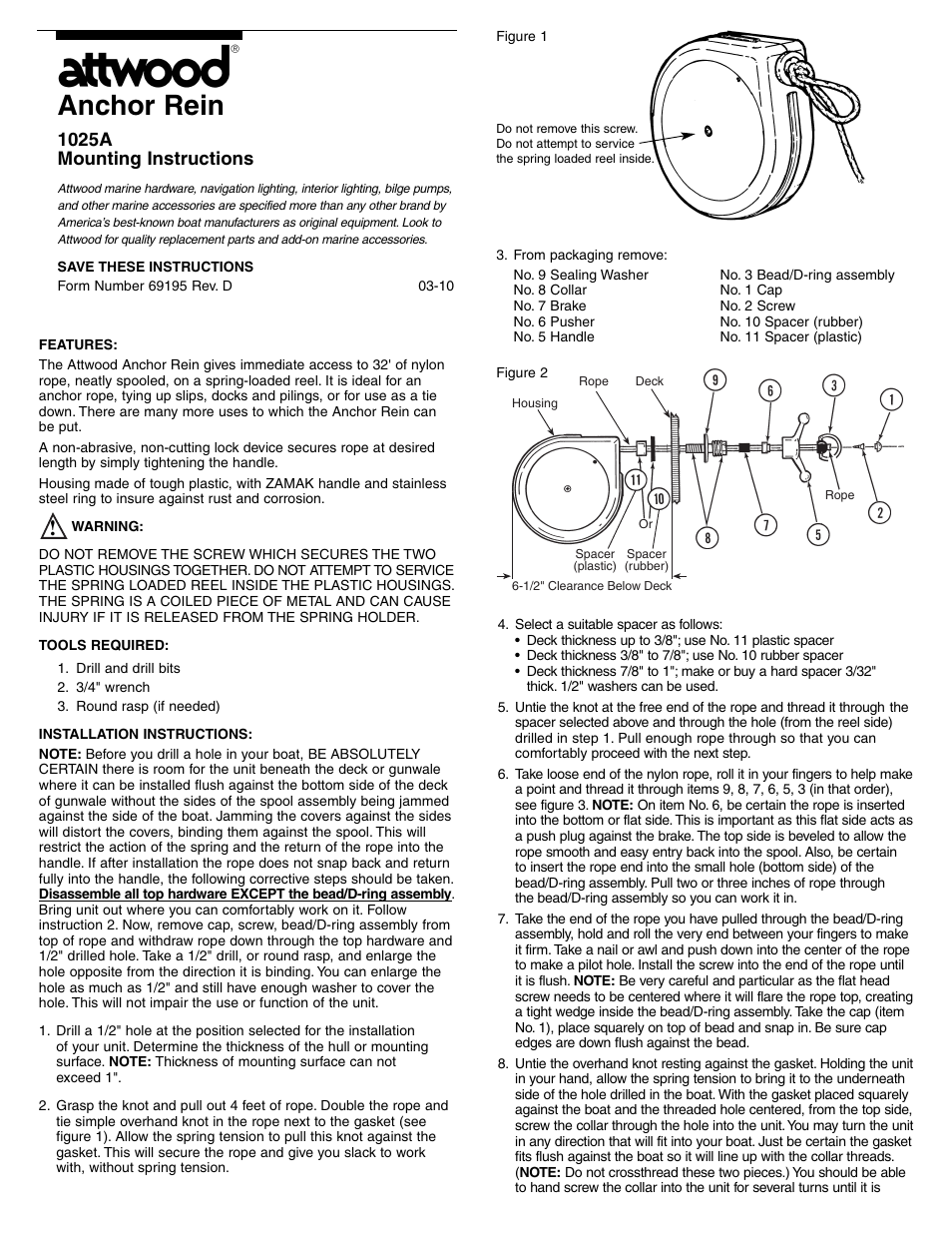 Attwood Anchor Rein II Anchor Lift User Manual | 2 pages