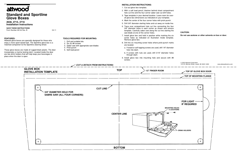 Attwood Sportline Glove Boxes User Manual | 1 page