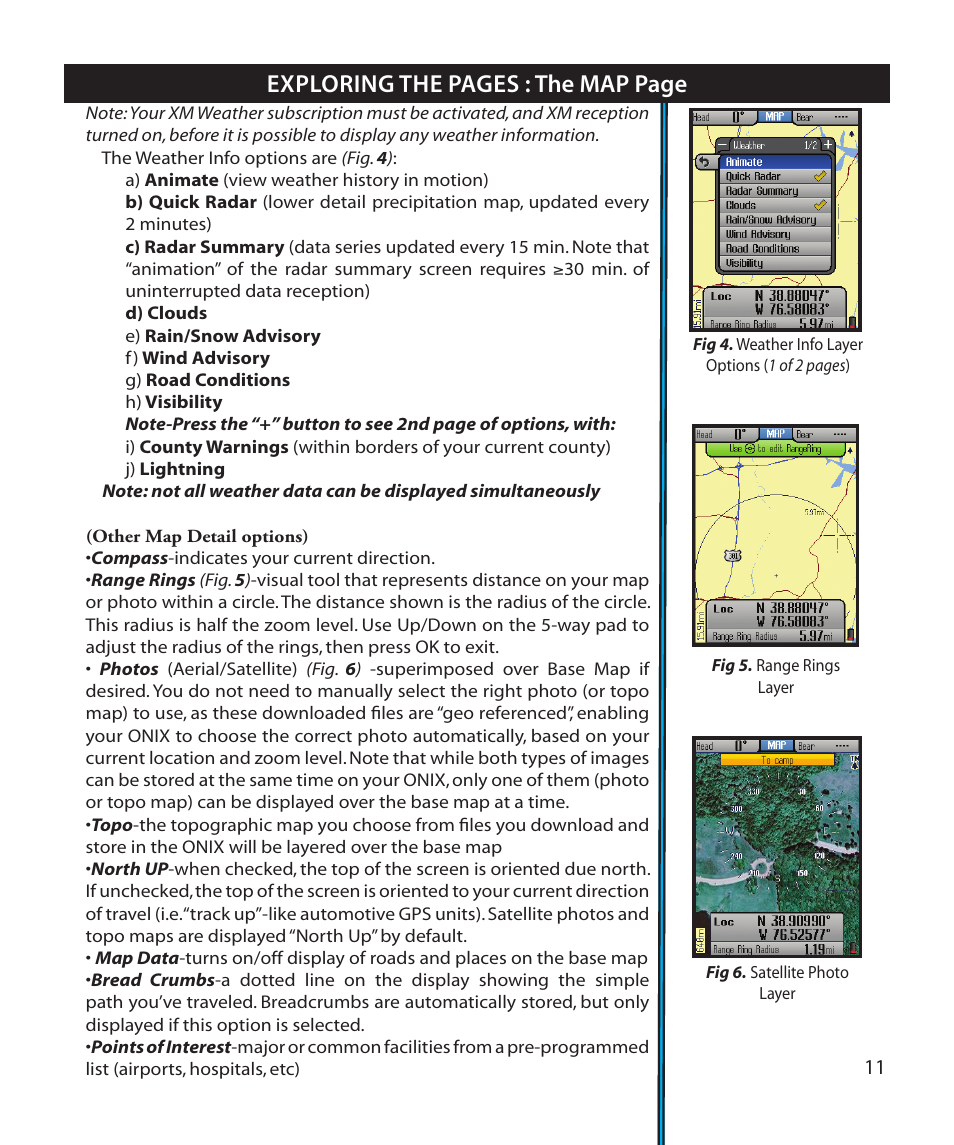 Exploring the pages : the map page | Bushnell Onix 364000 User Manual | Page 11 / 32
