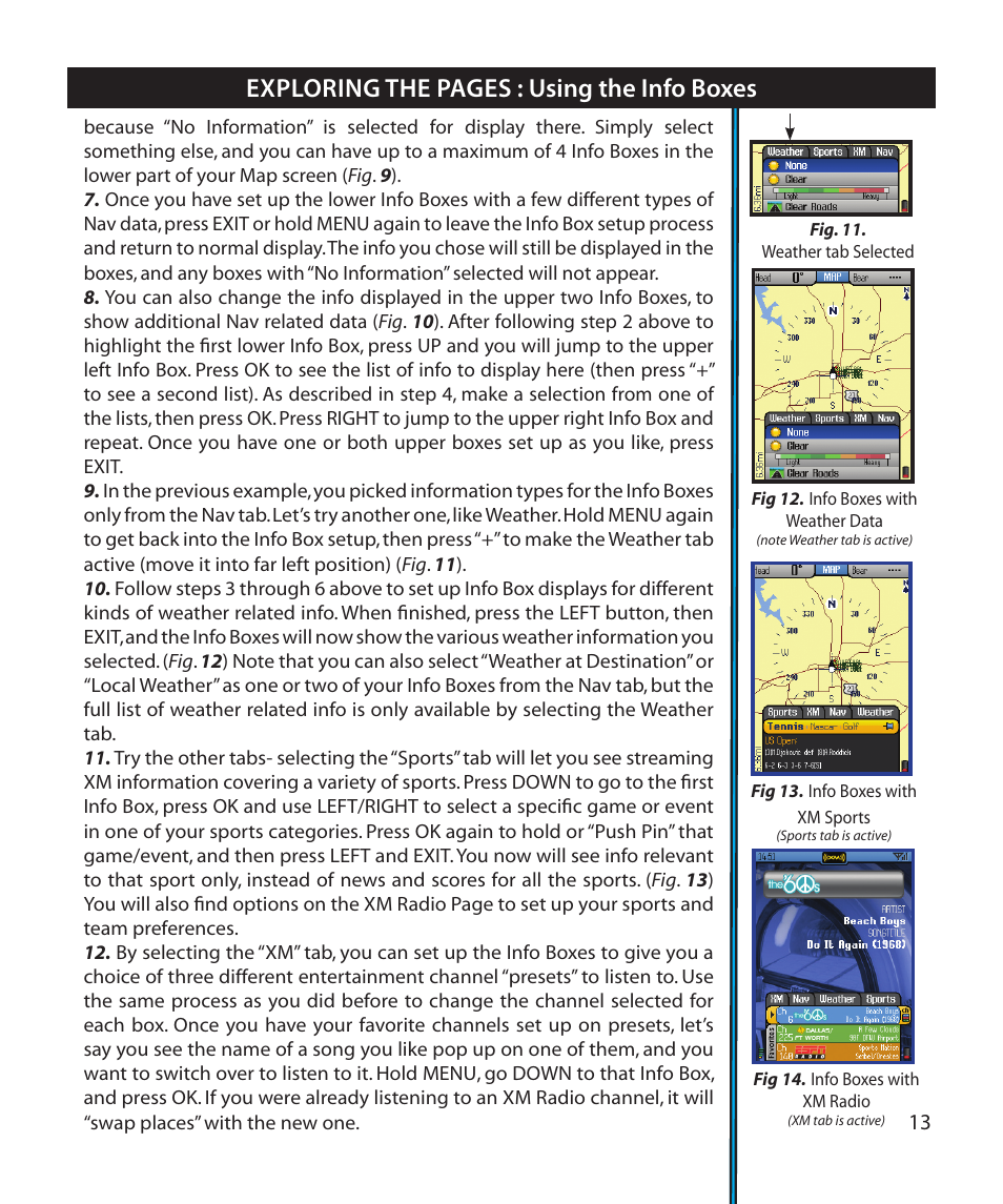 Exploring the pages : using the info boxes | Bushnell Onix 364000 User Manual | Page 13 / 32
