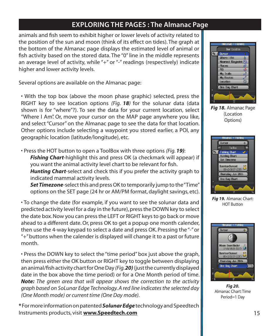 Exploring the pages : the almanac page | Bushnell Onix 364000 User Manual | Page 15 / 32