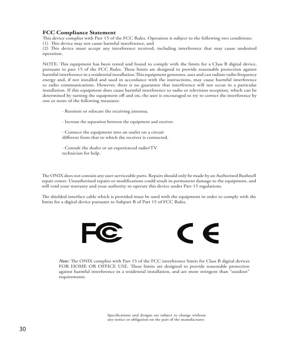 Bushnell Onix 364000 User Manual | Page 30 / 32
