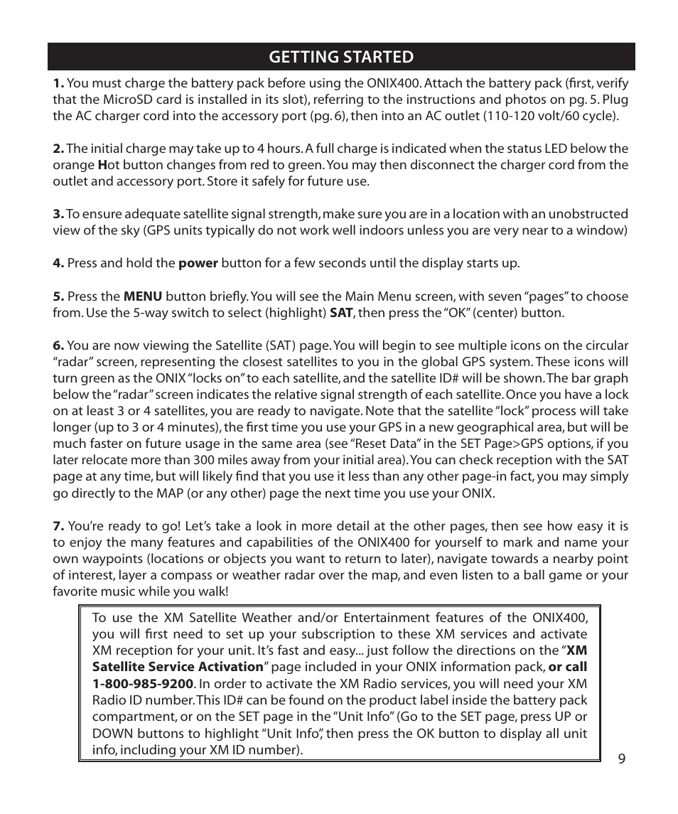 Getting started | Bushnell Onix 364000 User Manual | Page 9 / 32