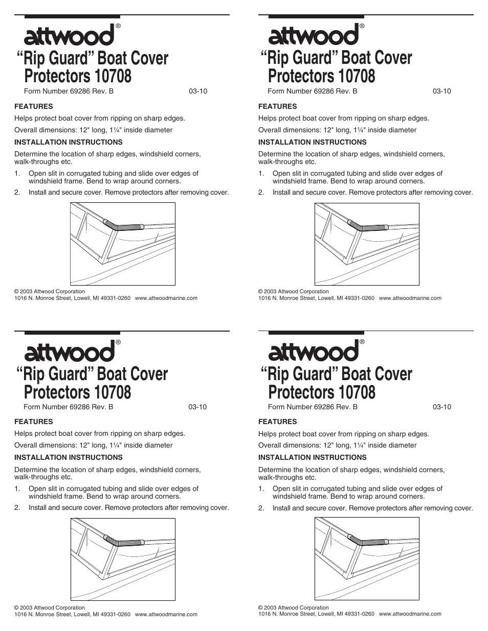 Attwood Rip Guard Boat Cover Protectors User Manual | 1 page