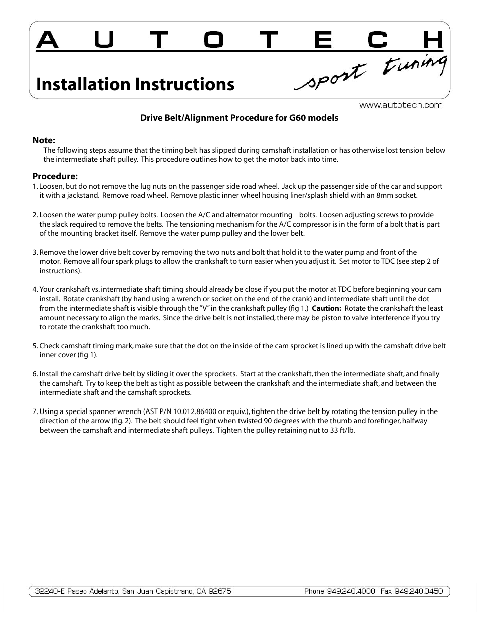 Installation instructions | Autotech 10.109.420 260 Sport Hydraulic Lifter Camshaft, Mk1, Mk2, Mk3 8V & Corrado G60 User Manual | Page 3 / 3