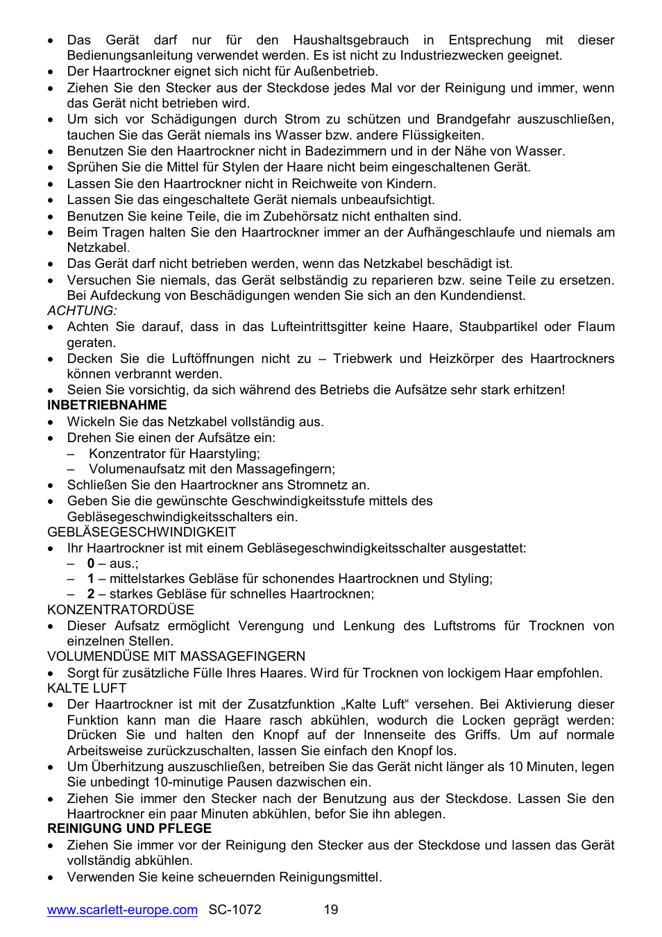 Scarlett SC-1072 User Manual | Page 19 / 20