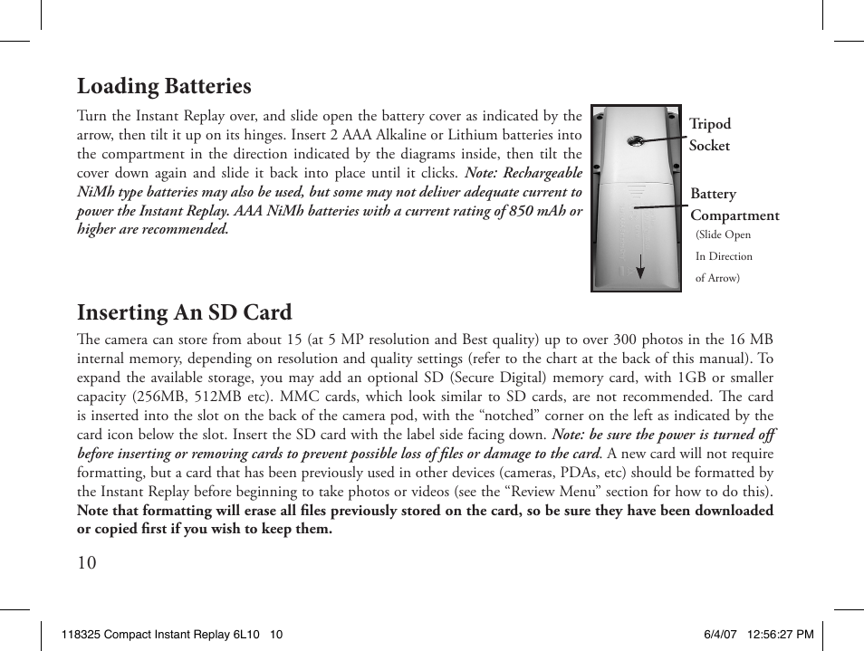 Loading batteries inserting an sd card | Bushnell 118325 User Manual | Page 10 / 138