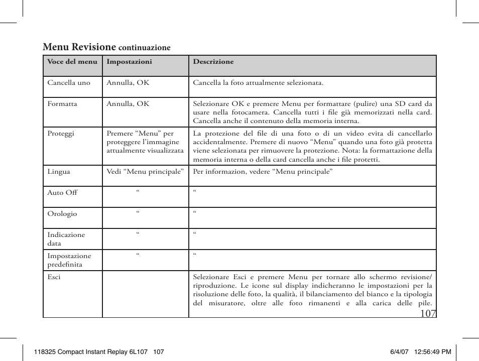 107 menu revisione | Bushnell 118325 User Manual | Page 107 / 138