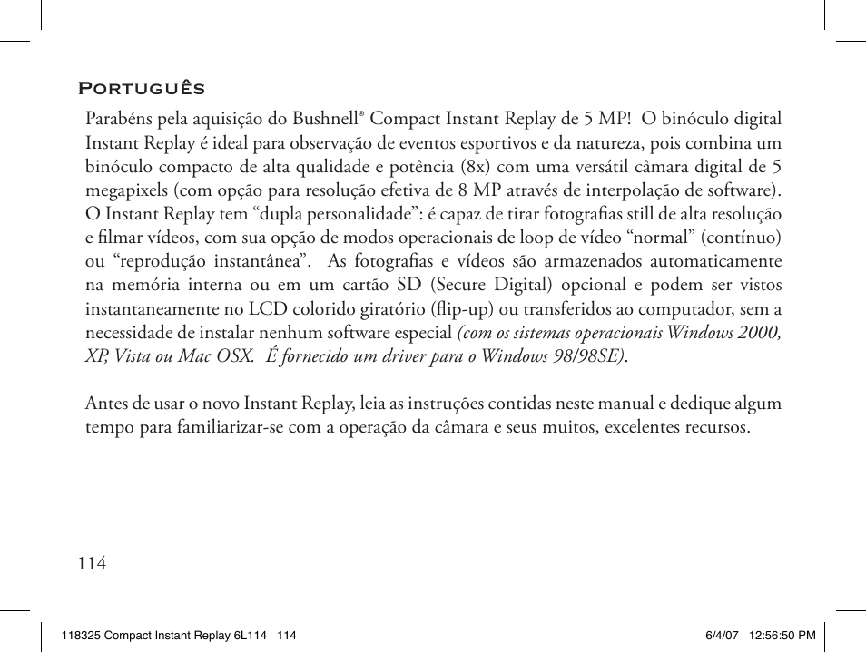 Português | Bushnell 118325 User Manual | Page 114 / 138