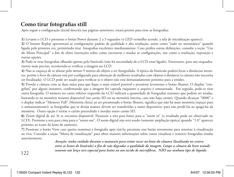 Como tirar fotografias still | Bushnell 118325 User Manual | Page 122 / 138