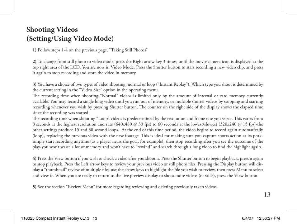 Shooting videos (setting/using video mode) | Bushnell 118325 User Manual | Page 13 / 138