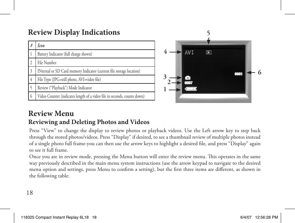 Review menu, Review display indications | Bushnell 118325 User Manual | Page 18 / 138