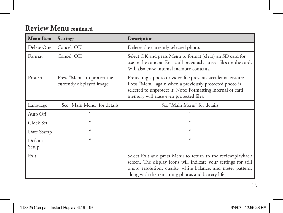 Review menu | Bushnell 118325 User Manual | Page 19 / 138