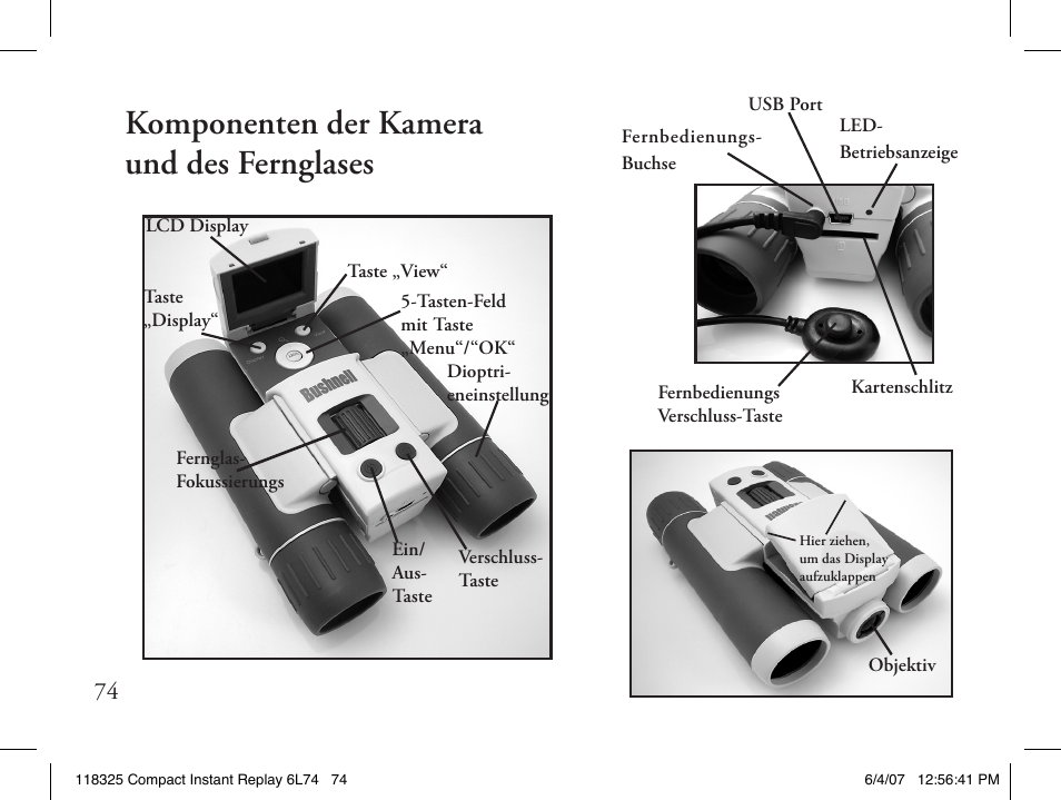 Komponenten der kamera und des fernglases | Bushnell 118325 User Manual | Page 74 / 138