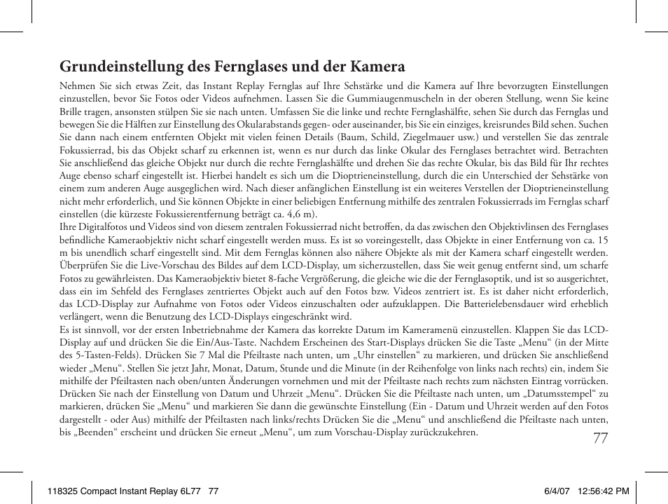 Grundeinstellung des fernglases und der kamera | Bushnell 118325 User Manual | Page 77 / 138