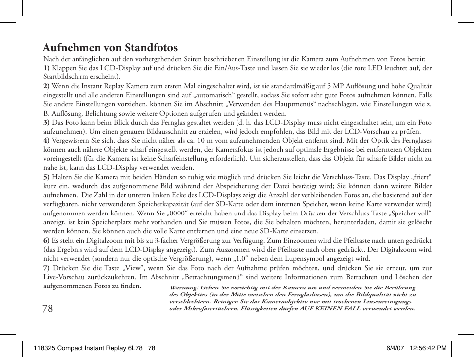 Aufnehmen von standfotos | Bushnell 118325 User Manual | Page 78 / 138