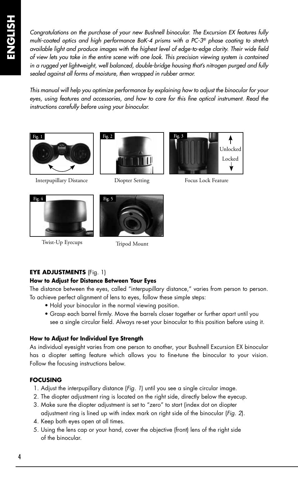 English | Bushnell Excursion EX User Manual | Page 4 / 26