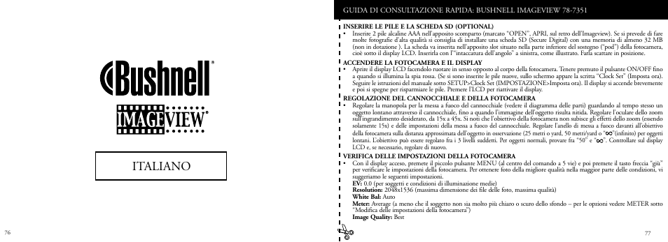 Italiano | Bushnell 78-7351 User Manual | Page 39 / 57