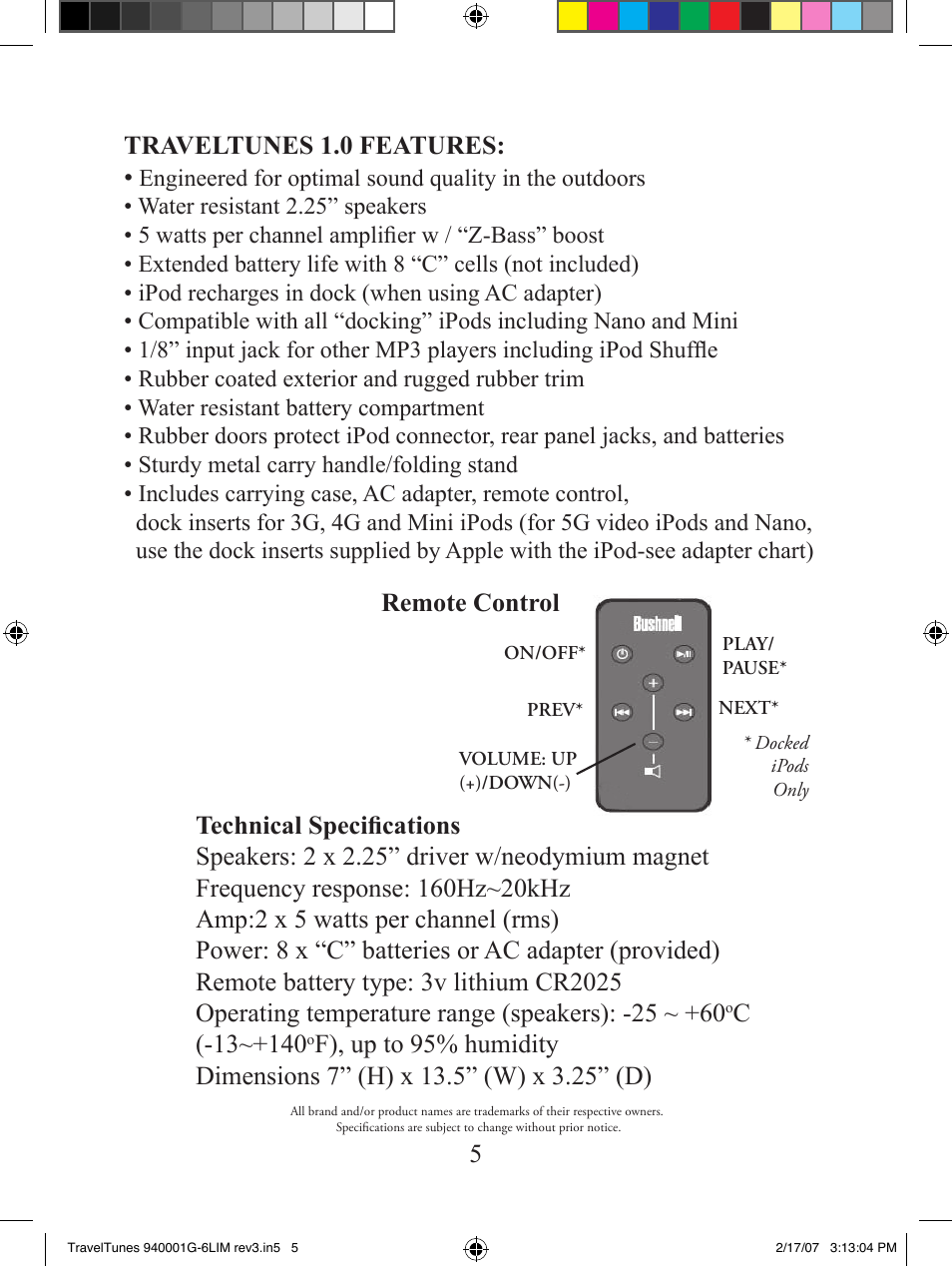 C(-1~+10, Remote control | Bushnell 940001AP User Manual | Page 5 / 64