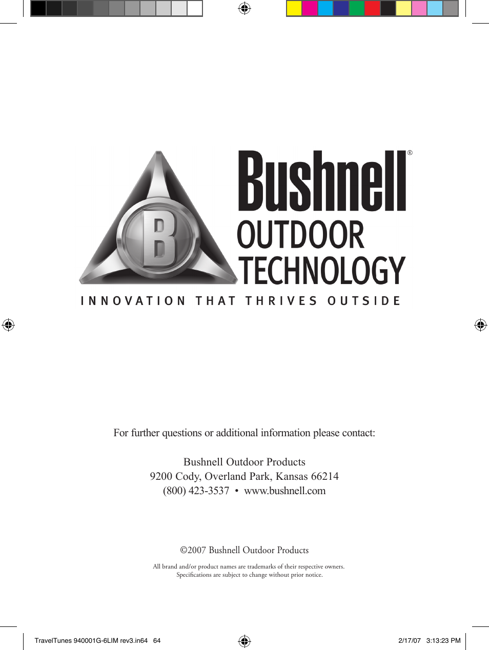 Bushnell 940001AP User Manual | Page 64 / 64