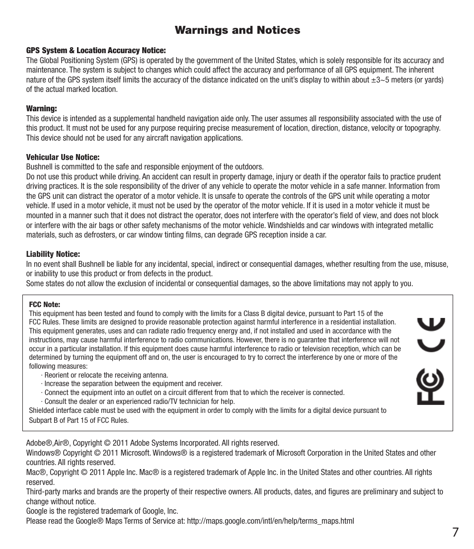 Warnings and notices | Bushnell 360500 User Manual | Page 7 / 8