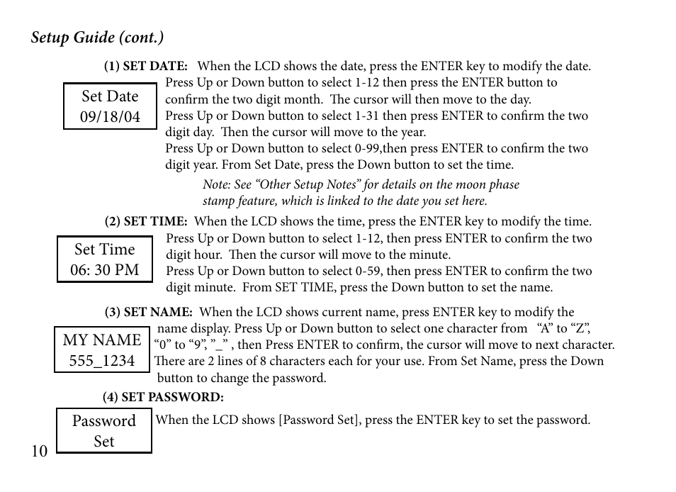 Password set | Bushnell TRAILSCOUT 119935 User Manual | Page 10 / 124
