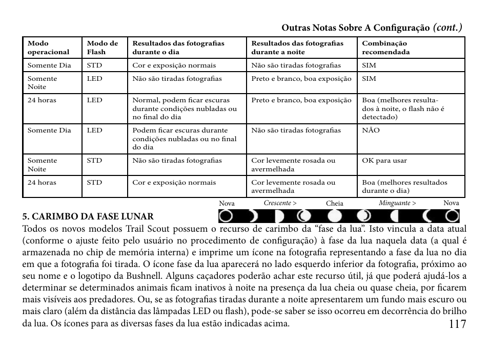 Cont.), Outras notas sobre a configuração | Bushnell TRAILSCOUT 119935 User Manual | Page 117 / 124