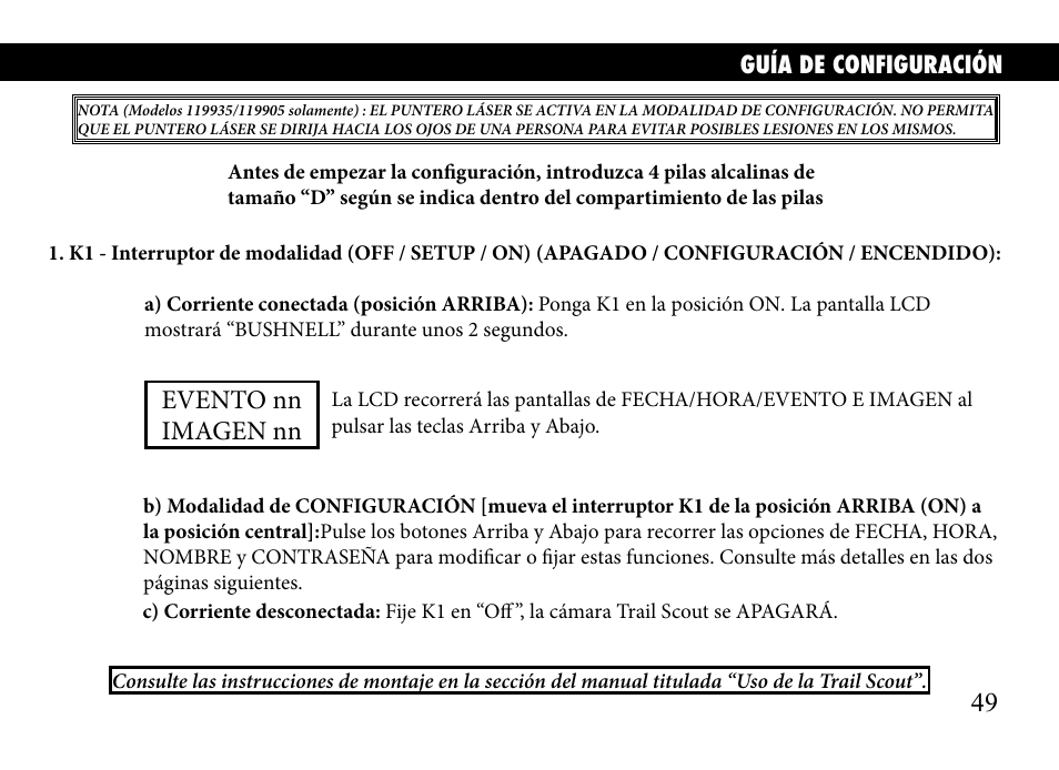 Evento nn imagen nn | Bushnell TRAILSCOUT 119935 User Manual | Page 49 / 124