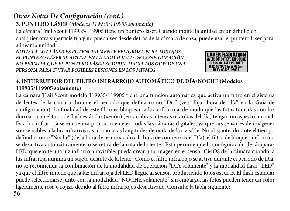 Otras notas de configuración (cont.) | Bushnell TRAILSCOUT 119935 User Manual | Page 56 / 124