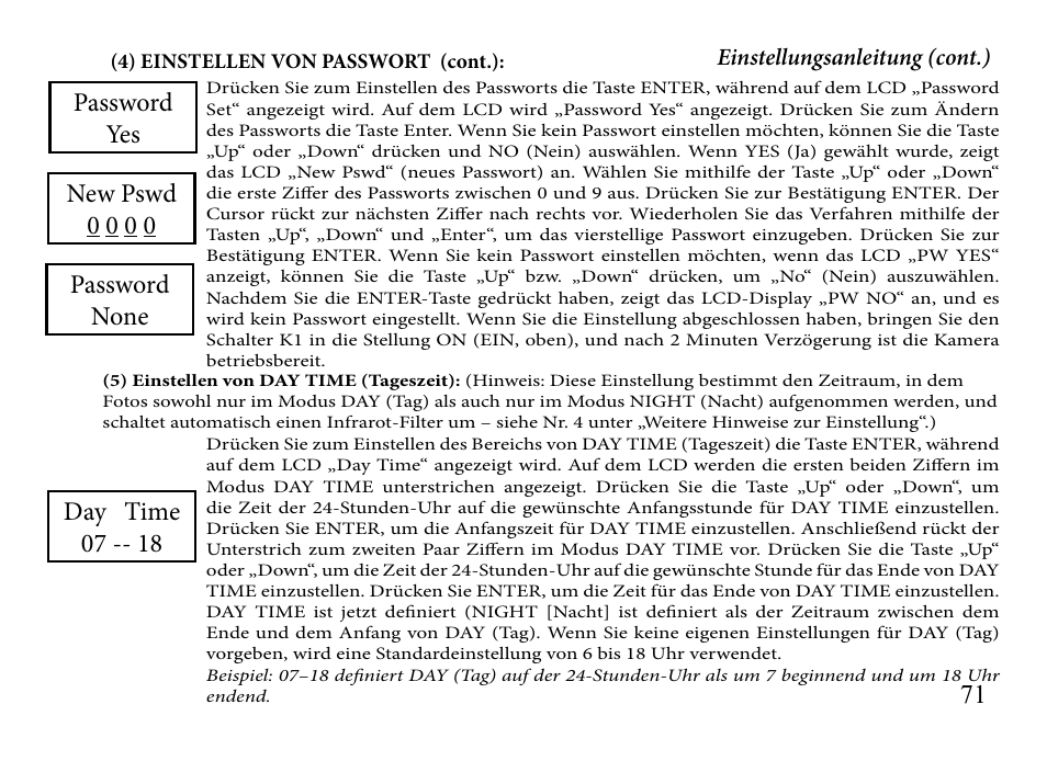 Einstellungsanleitung (cont.) | Bushnell TRAILSCOUT 119935 User Manual | Page 71 / 124