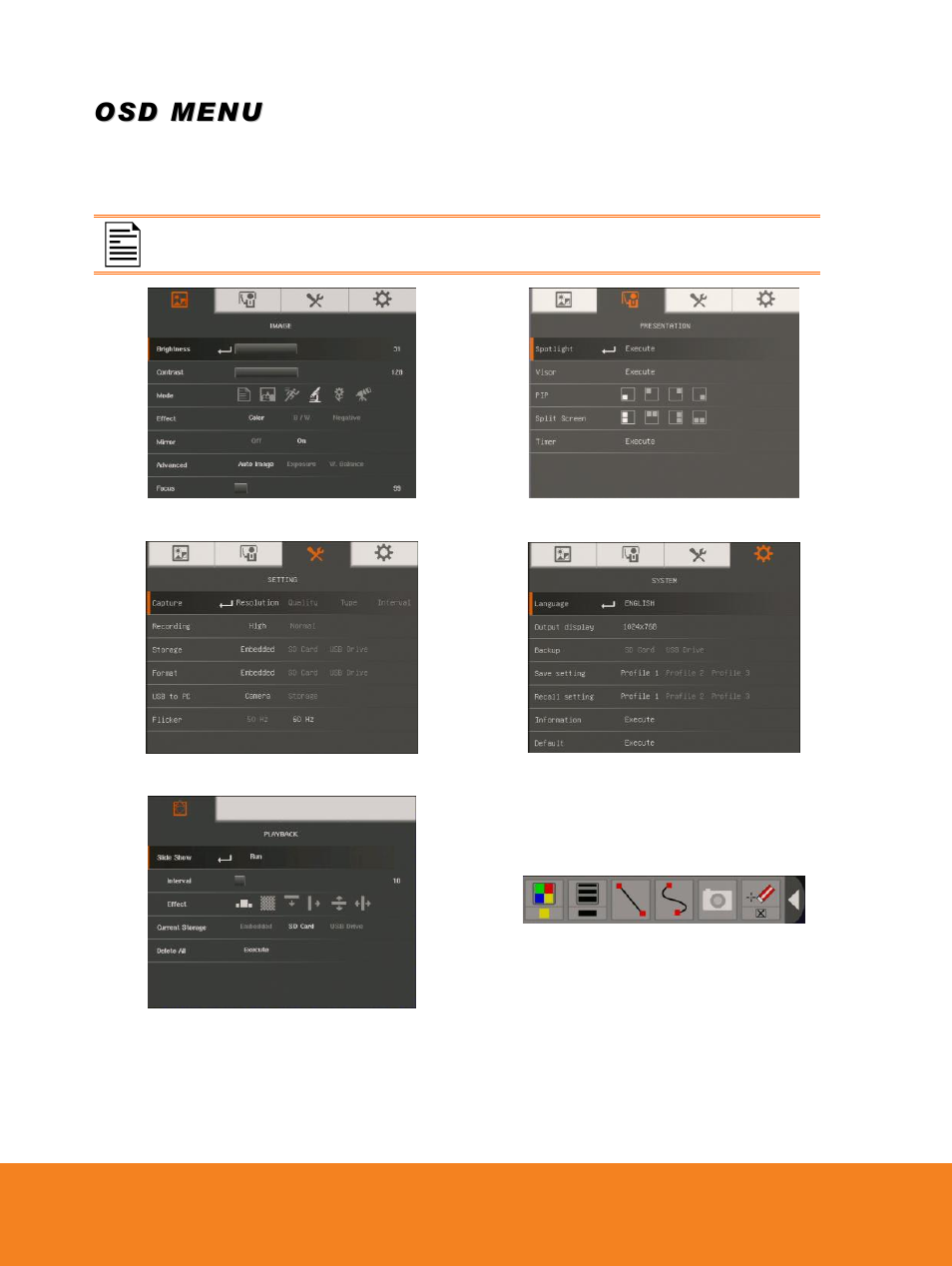 Osd menu | AVer PL50 user manual User Manual | Page 23 / 46