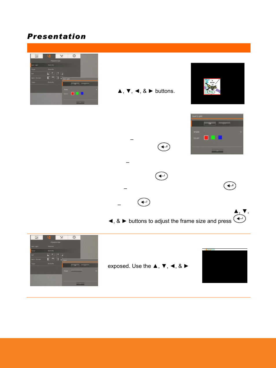 Presentation, Spotlight, Visor | AVer PL50 user manual User Manual | Page 27 / 46