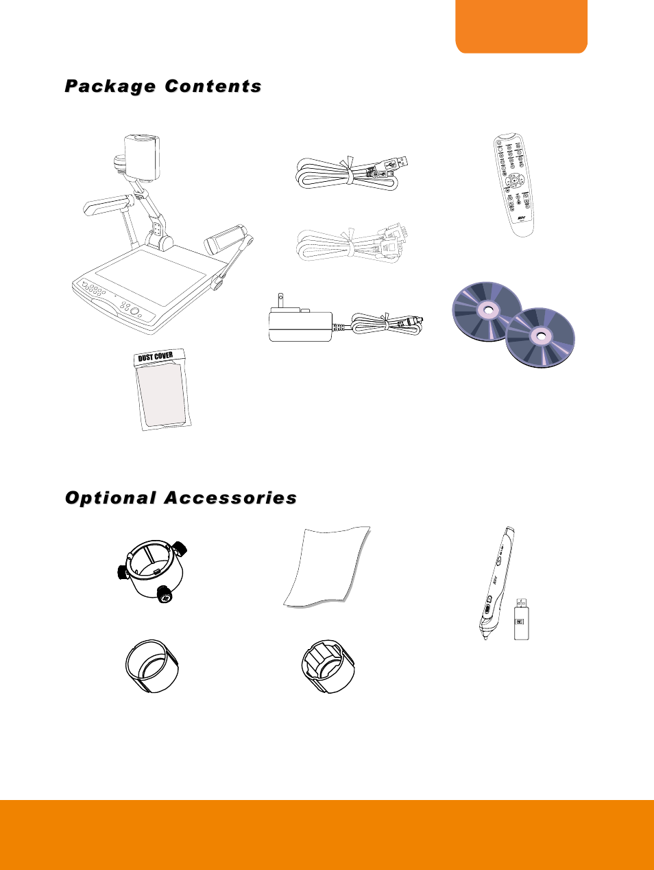 Package contents, Optional accessories | AVer PL50 user manual User Manual | Page 6 / 46
