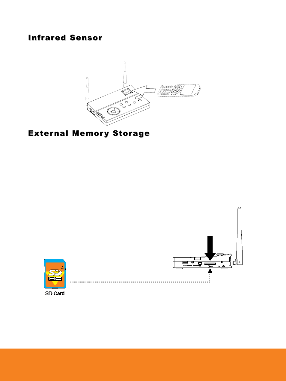 4binfrared sensor, 36bexternal memory storage, 44binsert an sd card | Infrared sensor, External memory storage | AVer W30 user manual User Manual | Page 22 / 44