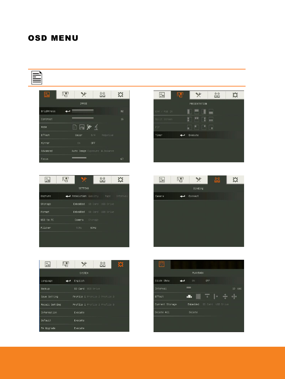 5bosd menu, Osd menu | AVer W30 user manual User Manual | Page 24 / 44