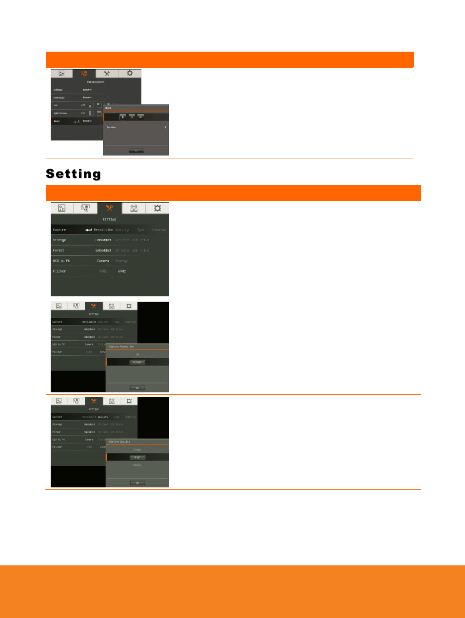 Setting, Timer, Capture | Resolution, Quality, English | AVer W30 user manual User Manual | Page 29 / 44