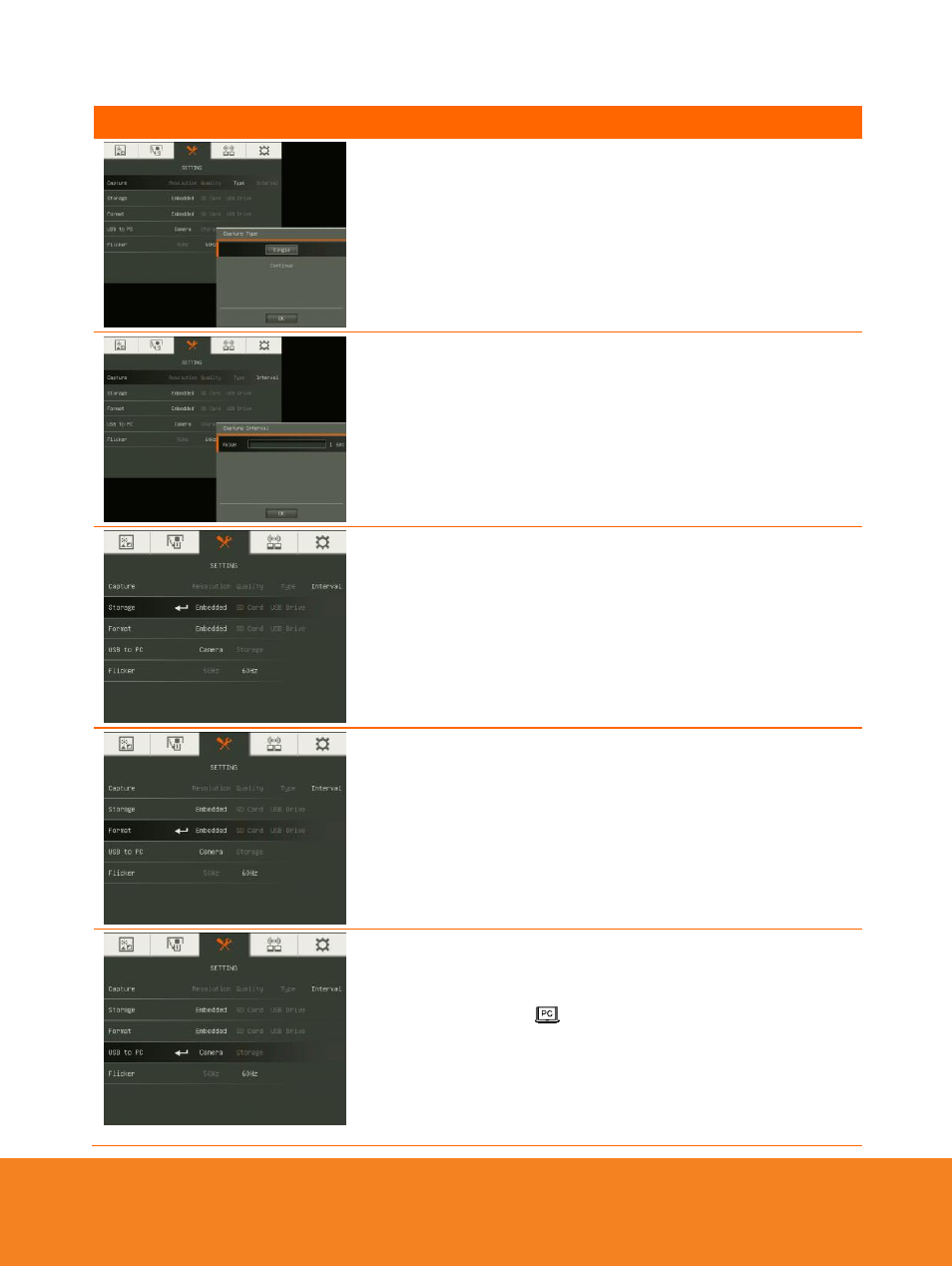 Type, Interval, Storage | Format, Usb to pc, English | AVer W30 user manual User Manual | Page 30 / 44