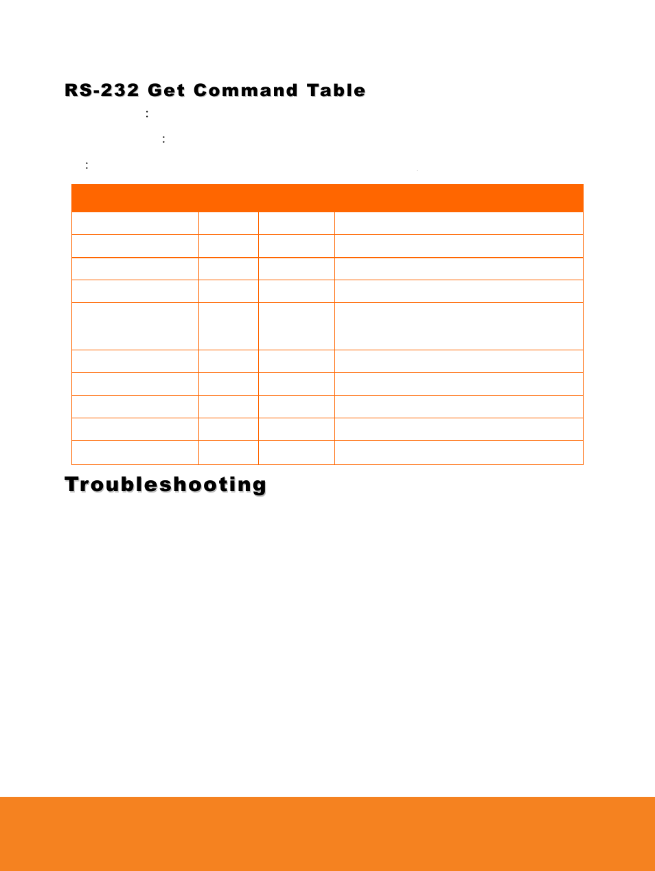 Rs-232 get command table, Troubleshooting | AVer W30 user manual User Manual | Page 41 / 44