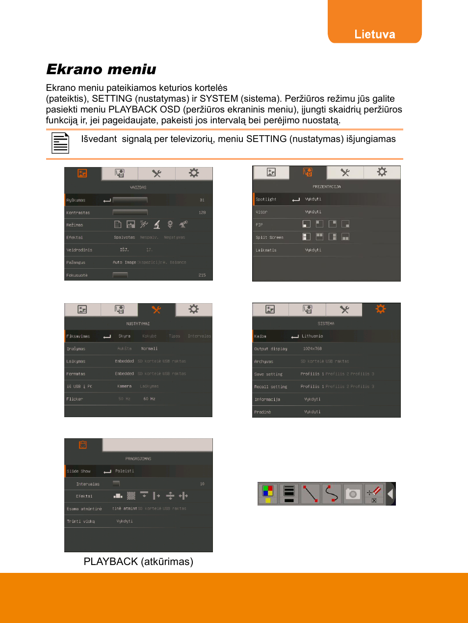 Ekrano meniu | AVer F15 On-screen Display User Manual | Page 166 / 189