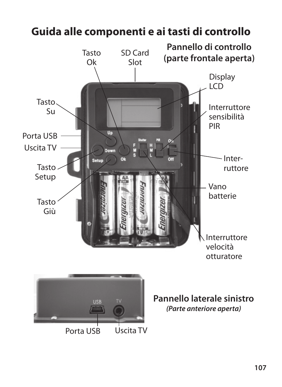 Guida alle componenti e ai tasti di controllo | Bushnell X-8 TRAIL CAM 119327 User Manual | Page 107 / 128