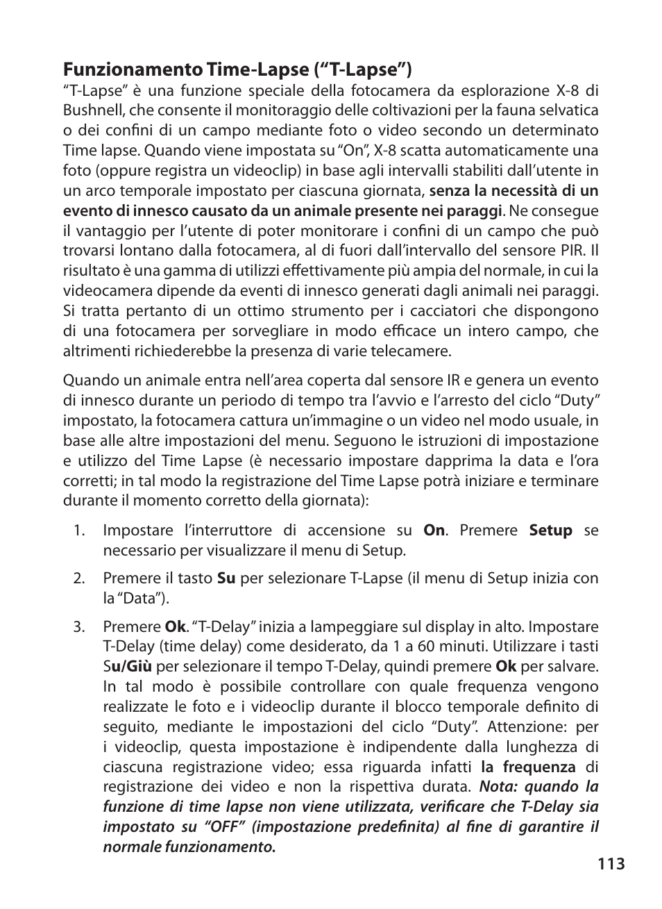 Funzionamento time-lapse (“t-lapse”) | Bushnell X-8 TRAIL CAM 119327 User Manual | Page 113 / 128