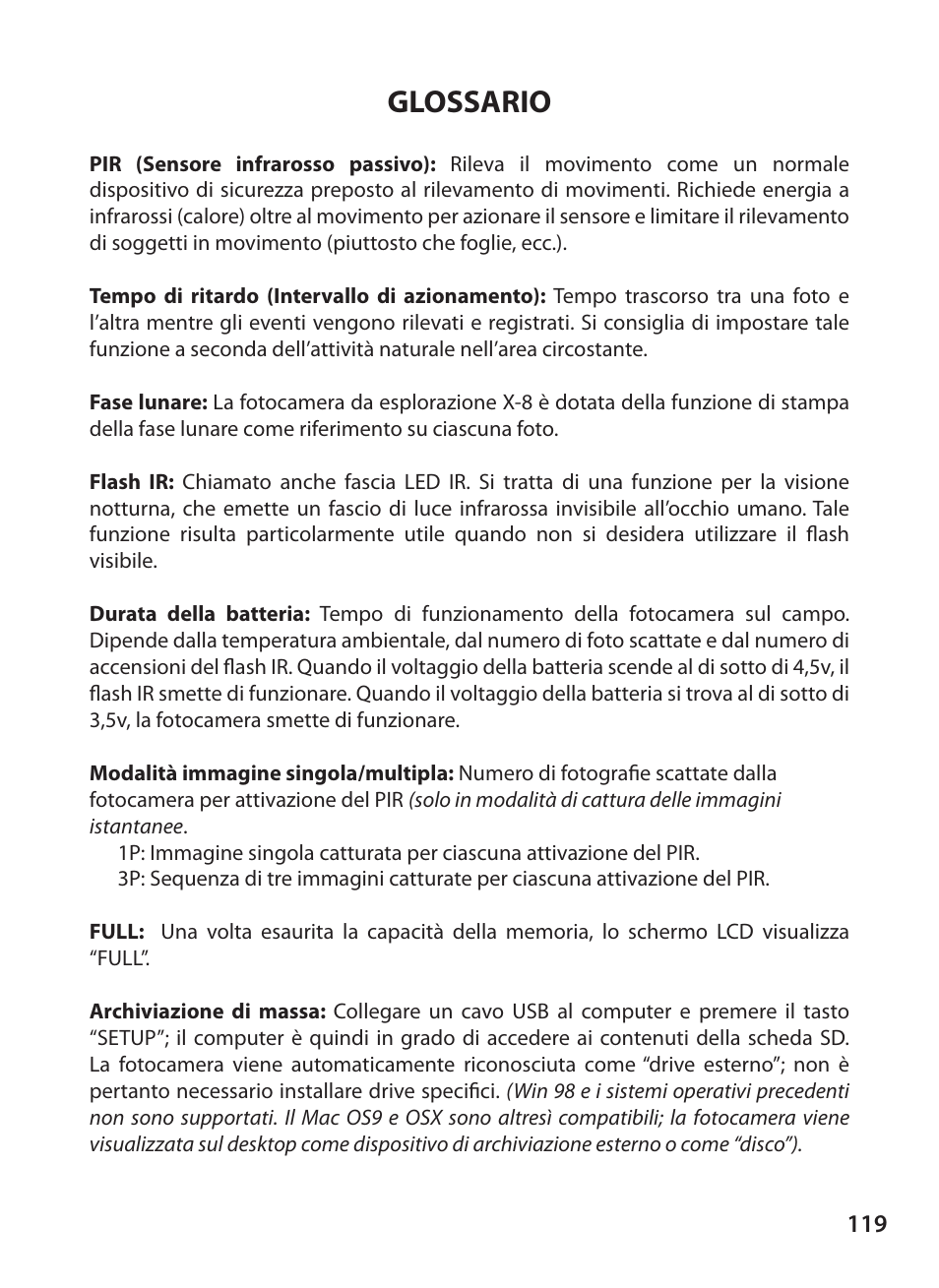 Glossario | Bushnell X-8 TRAIL CAM 119327 User Manual | Page 119 / 128