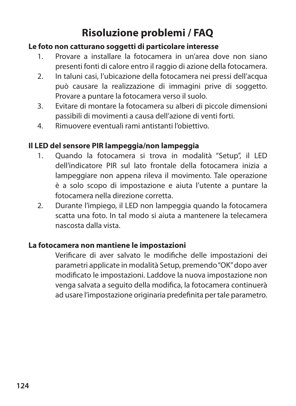 Risoluzione problemi / faq | Bushnell X-8 TRAIL CAM 119327 User Manual | Page 124 / 128