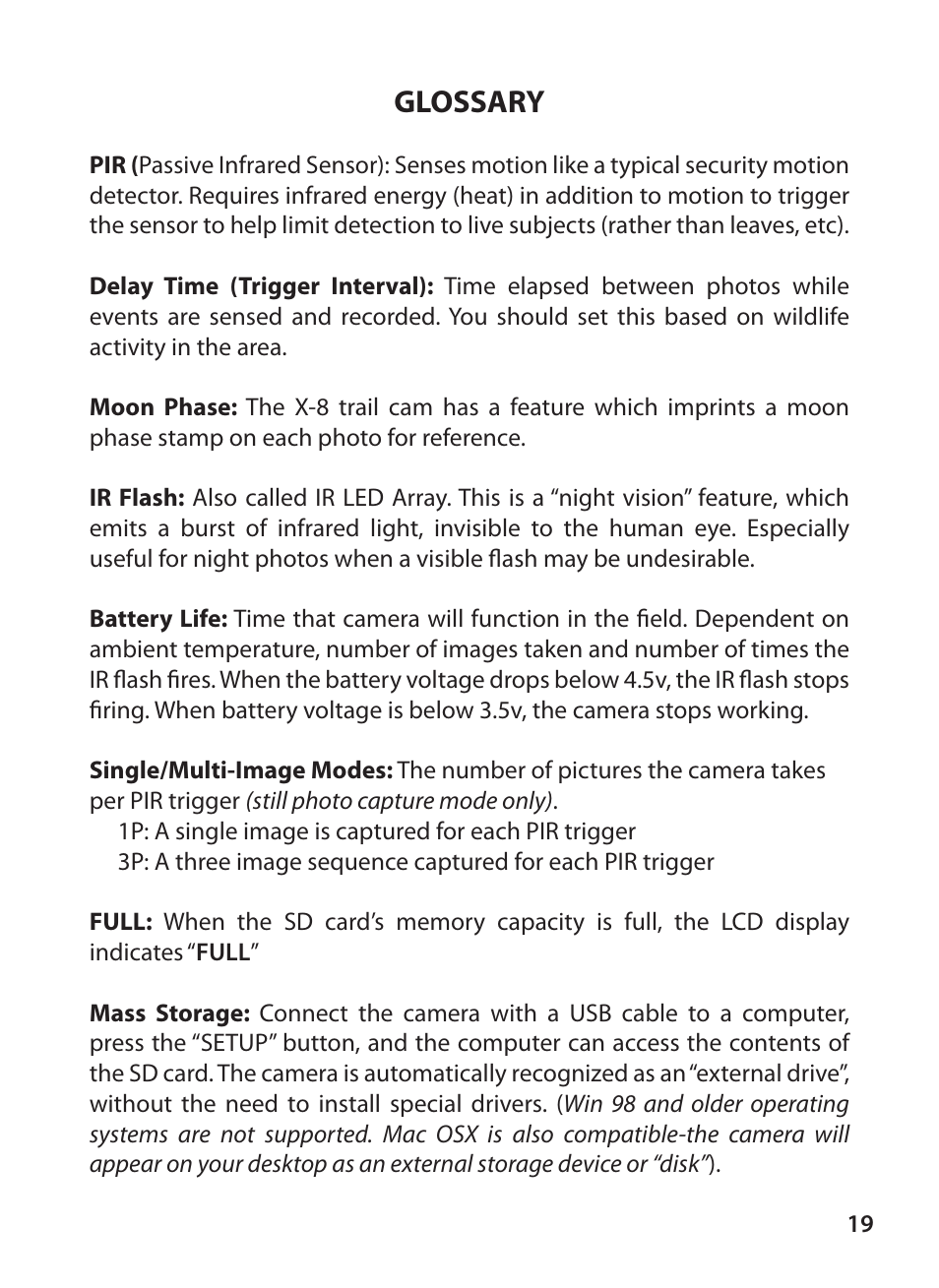 Glossary | Bushnell X-8 TRAIL CAM 119327 User Manual | Page 19 / 128