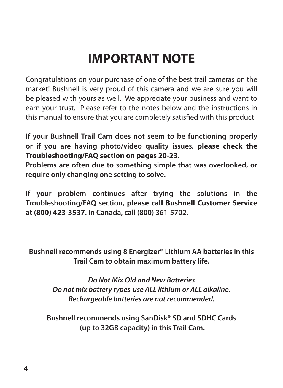 Bushnell X-8 TRAIL CAM 119327 User Manual | Page 4 / 128
