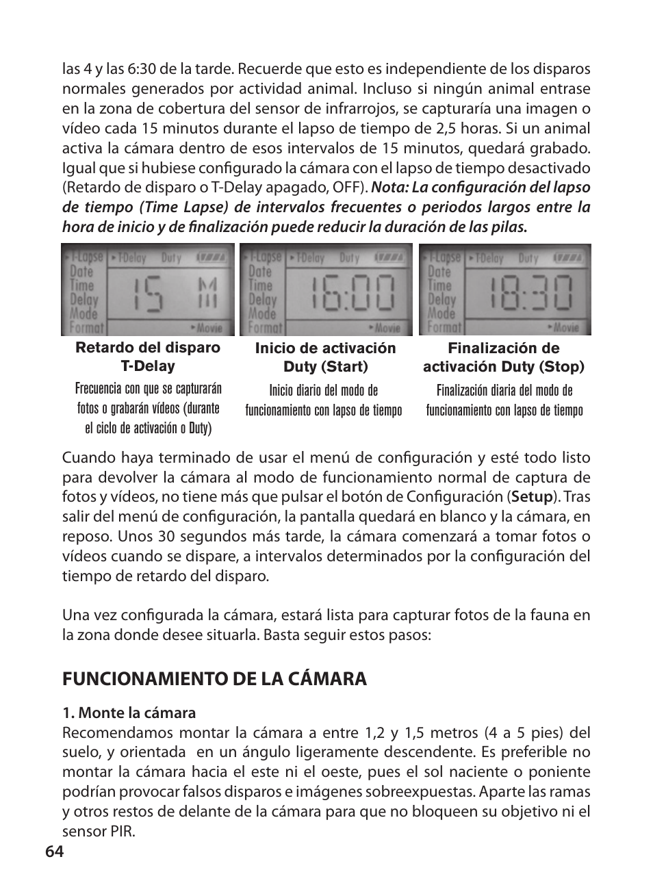 Funcionamiento de la cámara | Bushnell X-8 TRAIL CAM 119327 User Manual | Page 64 / 128