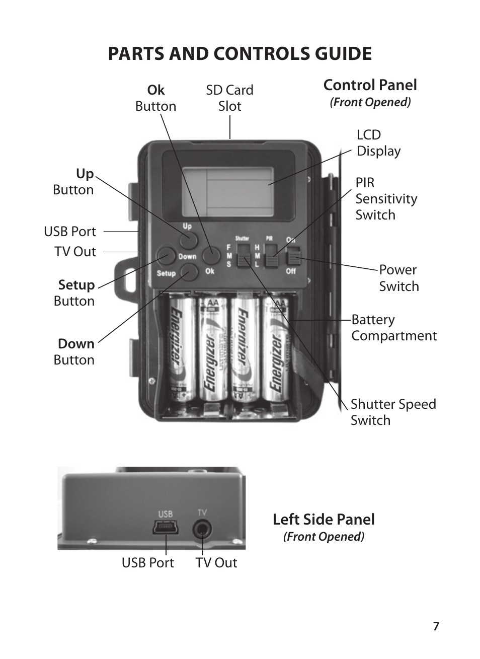 Parts and controls guide | Bushnell X-8 TRAIL CAM 119327 User Manual | Page 7 / 128